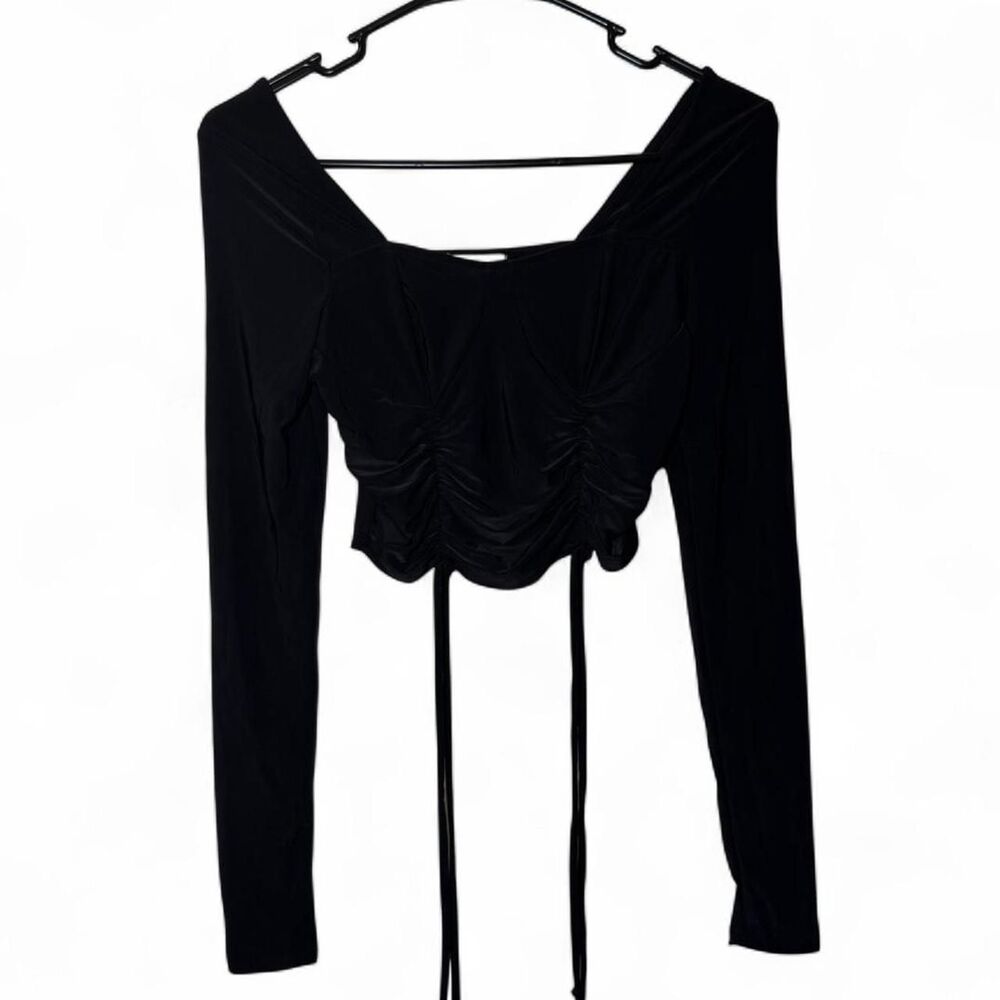 Womens XSmall Black Ruched Crop Top Whimsigoth Indie Festival Goth Fairy Mystic